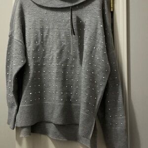 Joseph Ribkoff Gray Cowl Neck Sweater with Studs